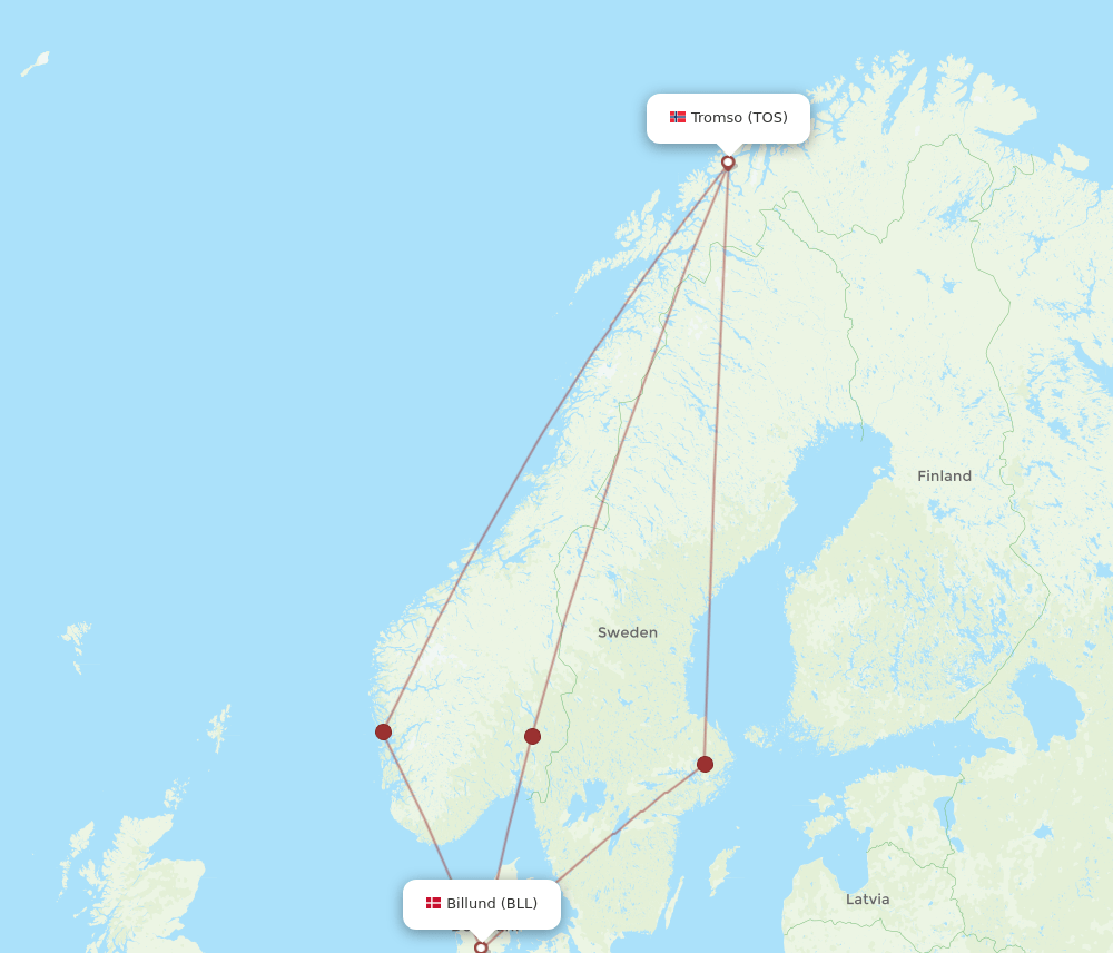 TOS to BLL flights and routes map