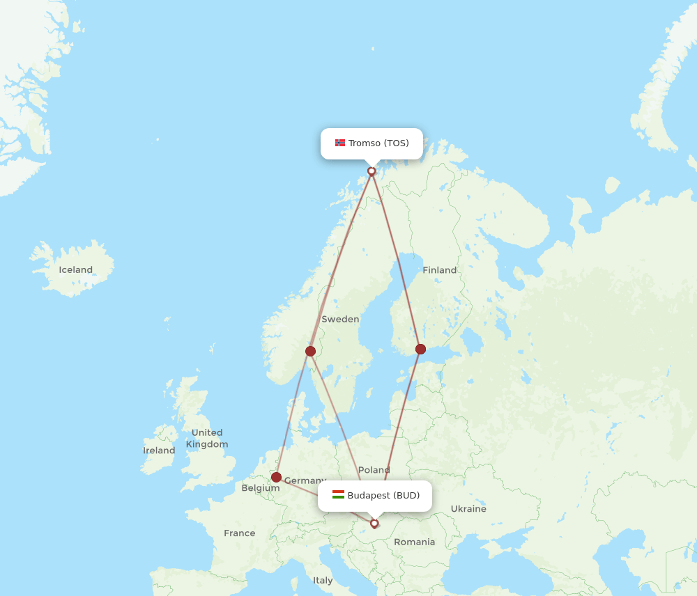 TOS to BUD flights and routes map