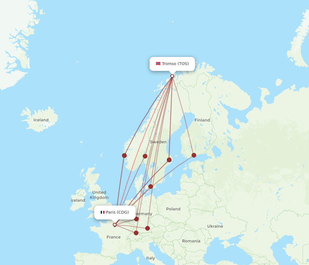 TOS to CDG flights and routes map