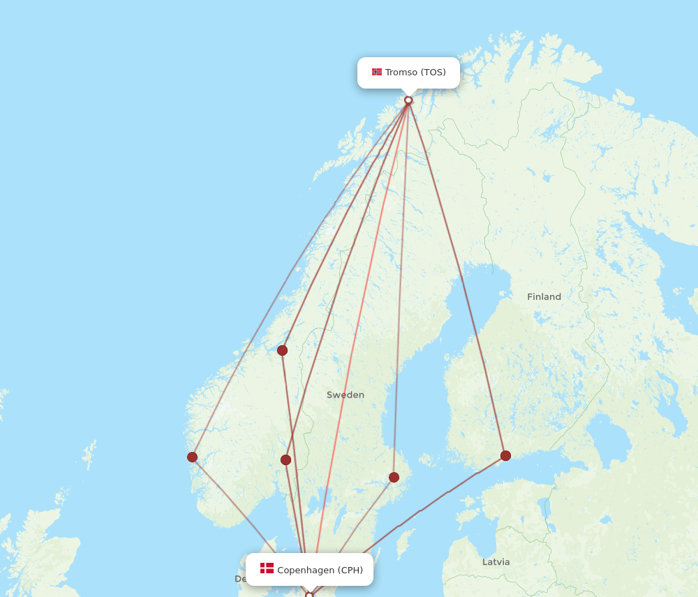TOS-CPH flight routes