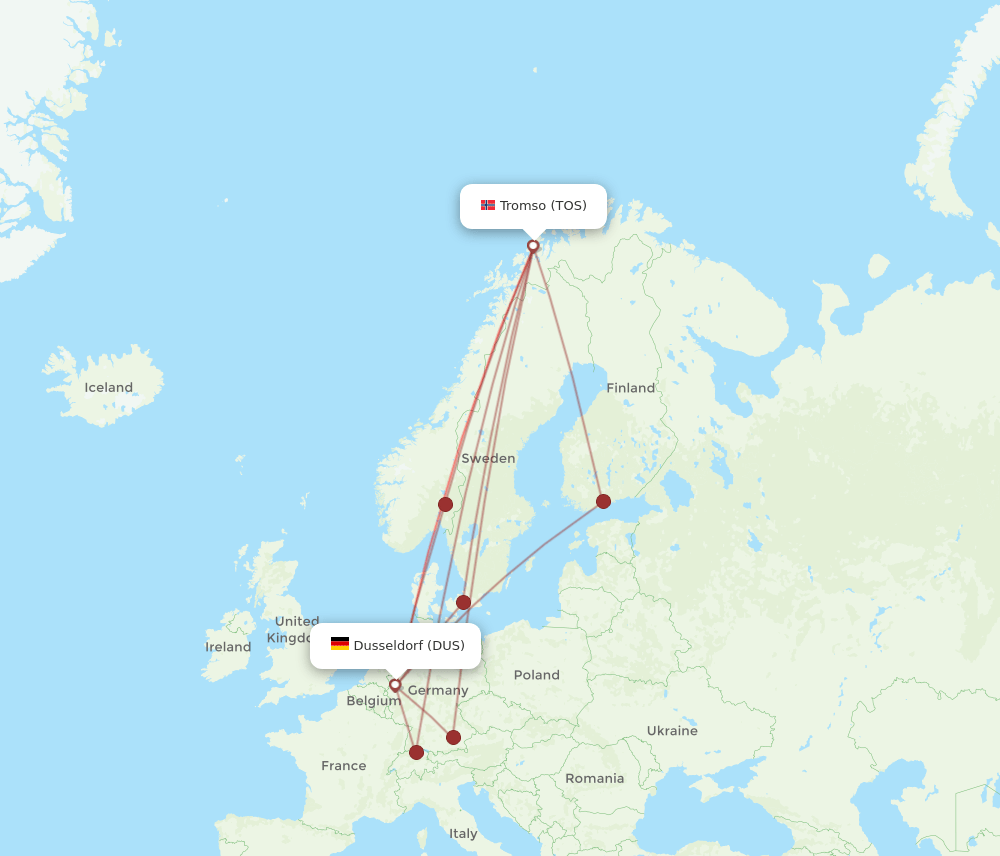 TOS to DUS flights and routes map