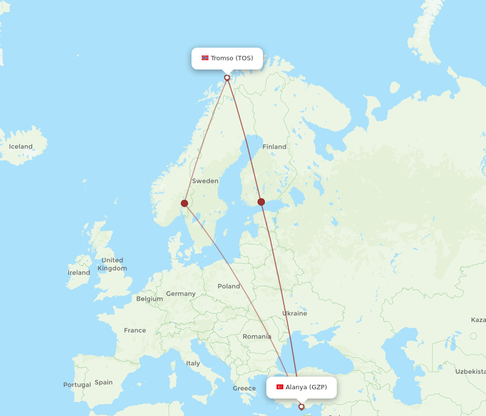 TOS to GZP flights and routes map