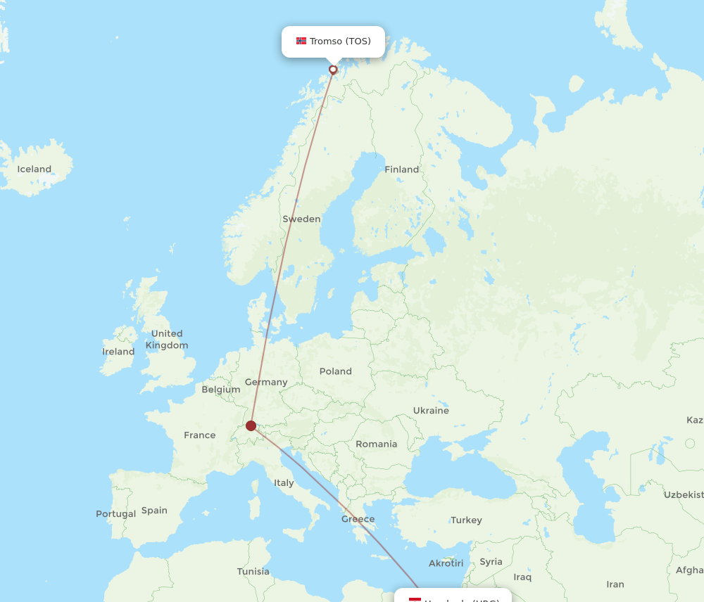 Hurghada - Tromso route map and flight paths