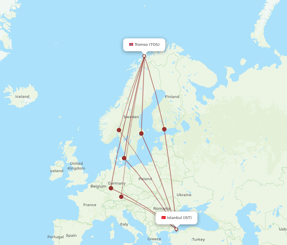 TOS to IST flights and routes map