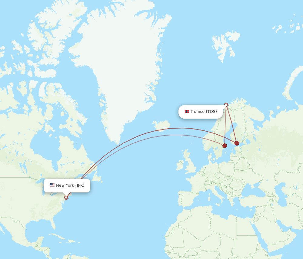 TOS-JFK flight routes