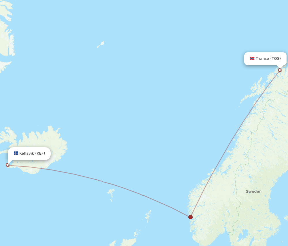Reykjavik - Tromso route map and flight paths