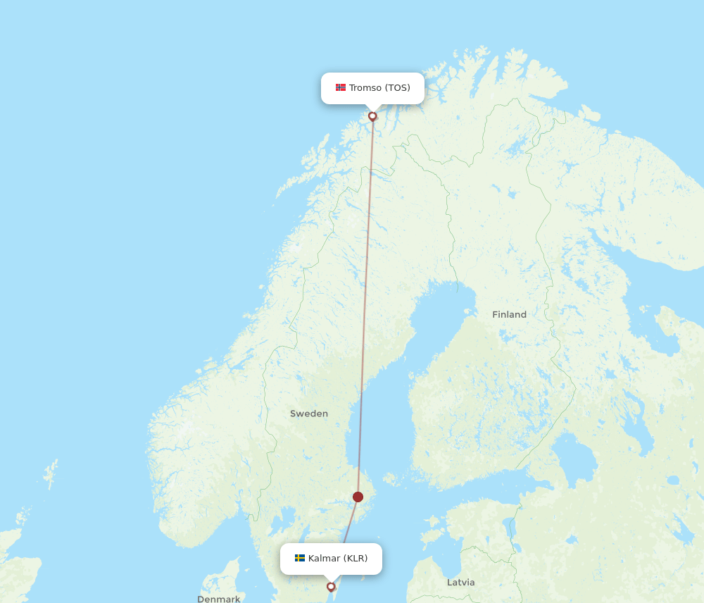 Kalmar - Tromso route map and flight paths