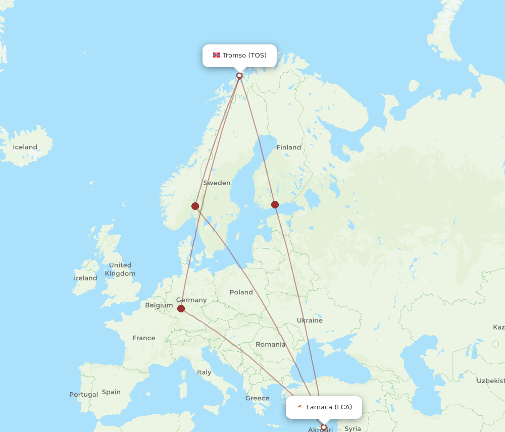 TOS-LCA flight routes