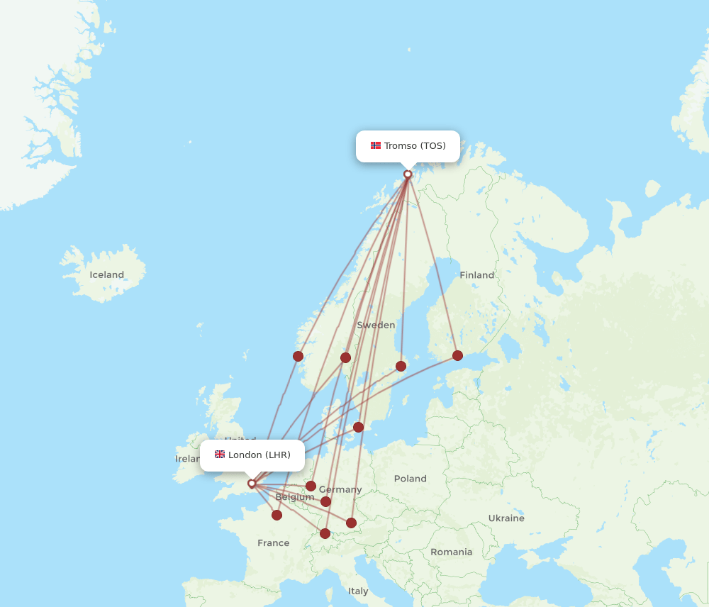 TOS to LHR flights and routes map