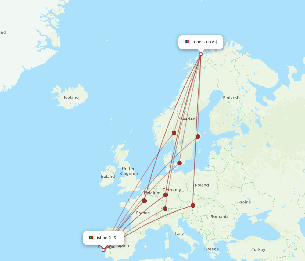 TOS-LIS flight routes