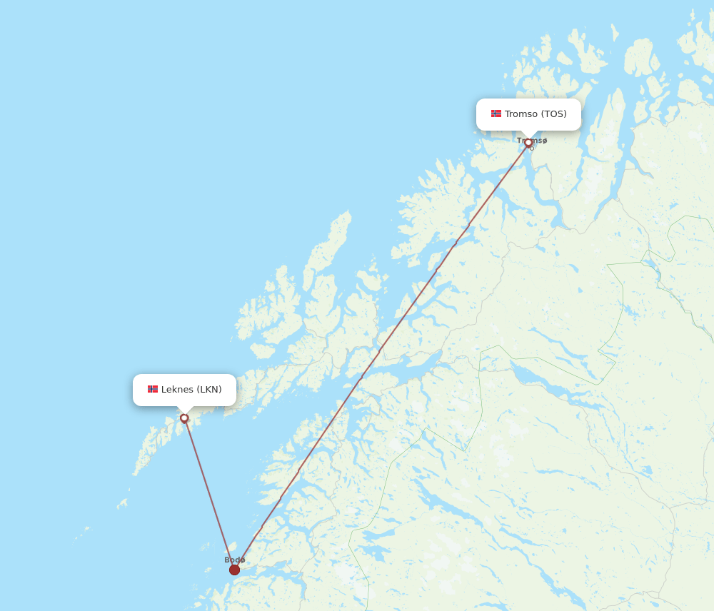 TOS to LKN flights and routes map