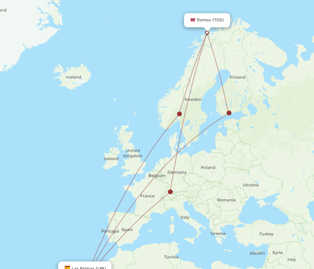 TOS-LPA flight routes