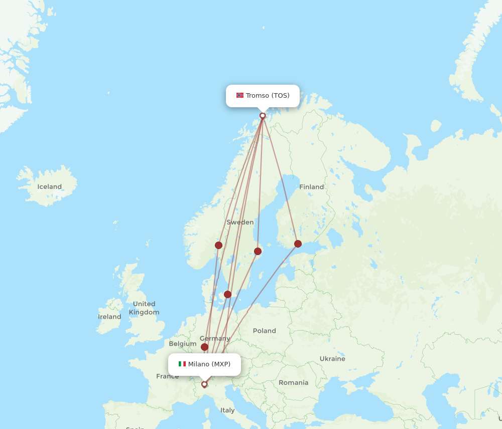 TOS-MXP flight routes