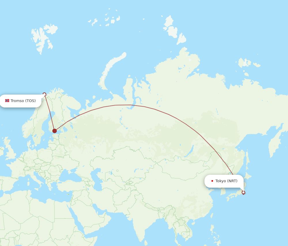 Tokyo - Tromso route map and flight paths