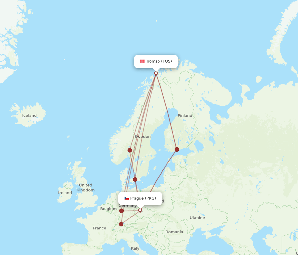 TOS-PRG flight routes