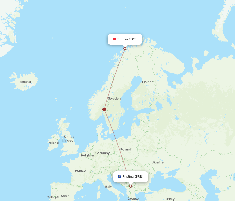TOS to PRN flights and routes map