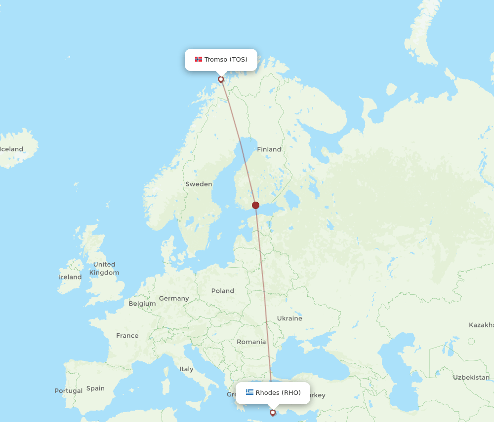 TOS to RHO flights and routes map