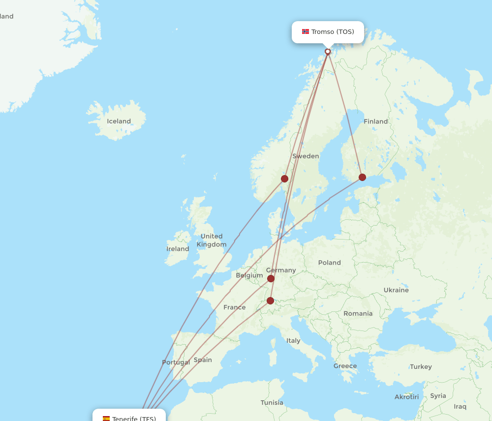 Tenerife - Tromso route map and flight paths