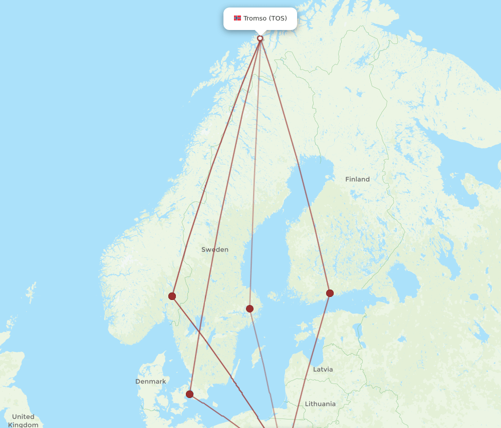 TOS-WAW flight routes
