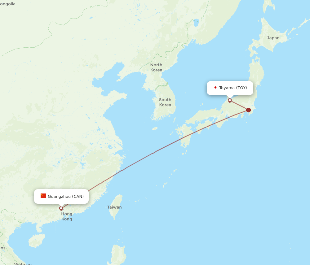 TOY to CAN flights and routes map