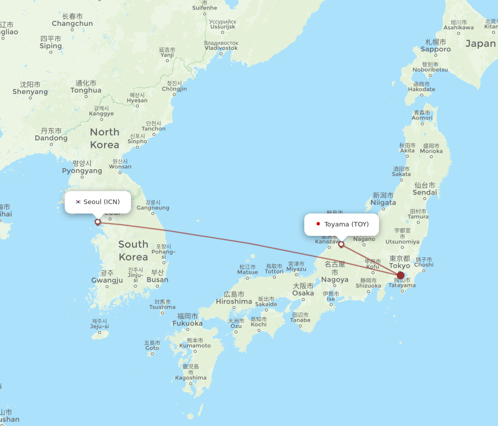 TOY-ICN flight routes