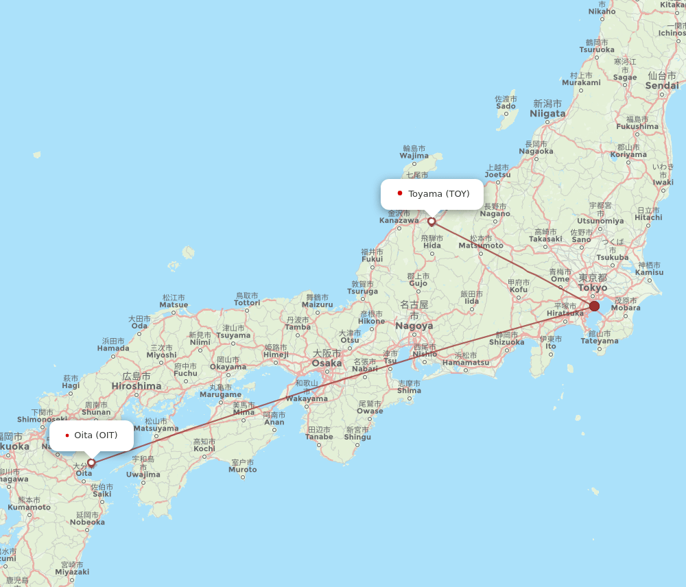 TOY to OIT flights and routes map