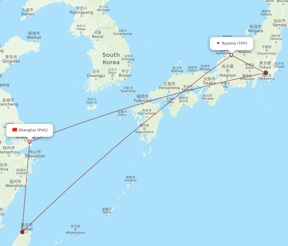 TOY-PVG flight routes