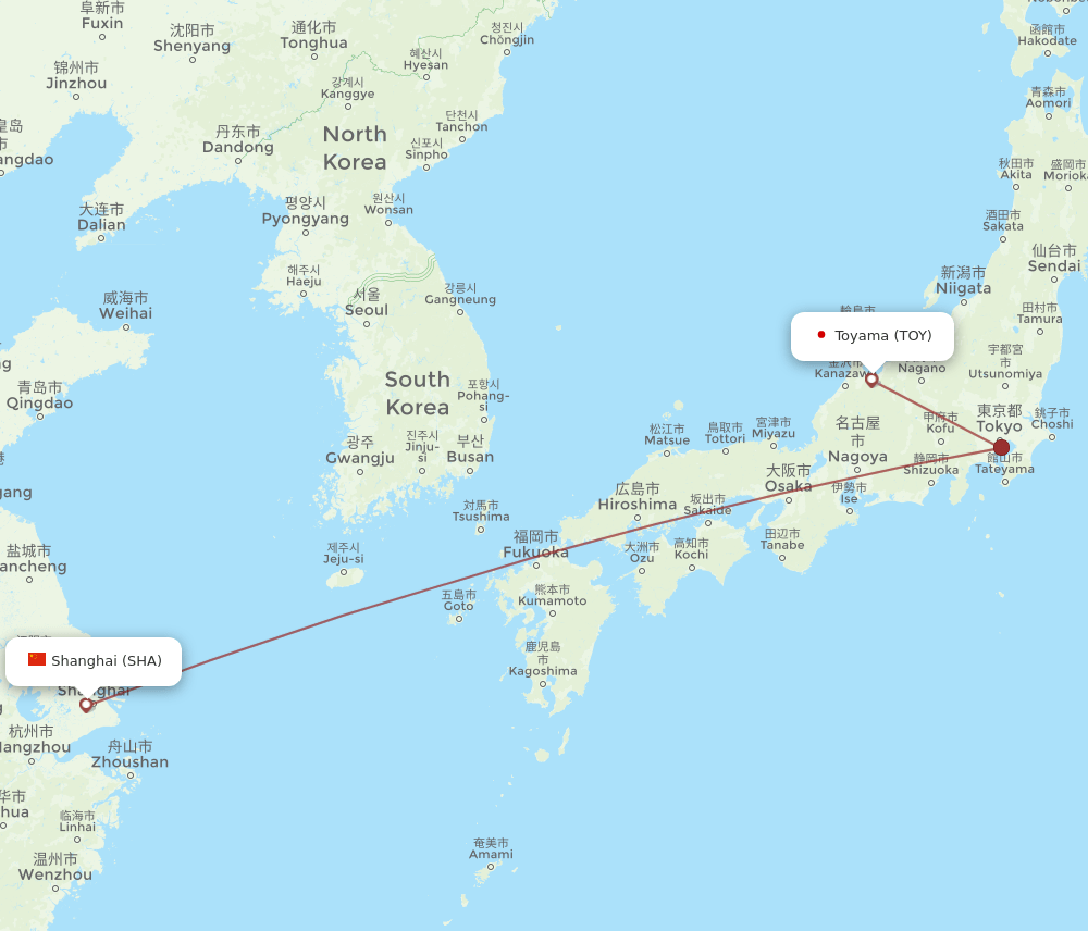 TOY to SHA flights and routes map