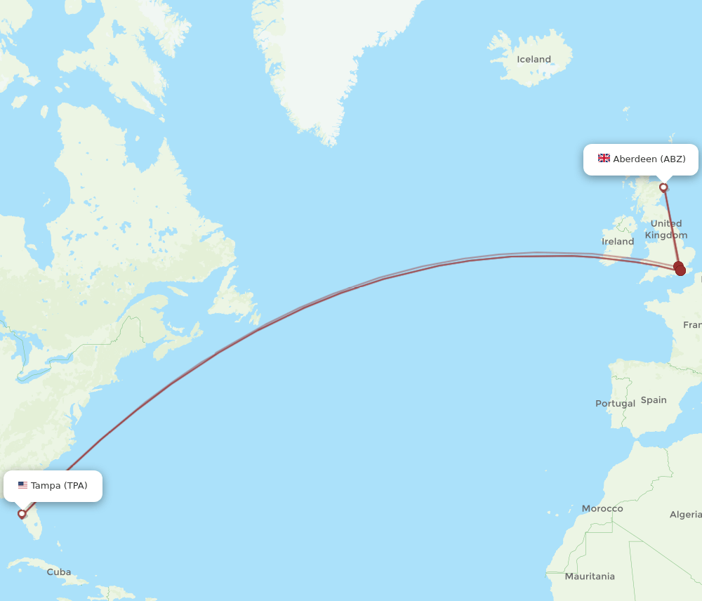 TPA to ABZ flights and routes map