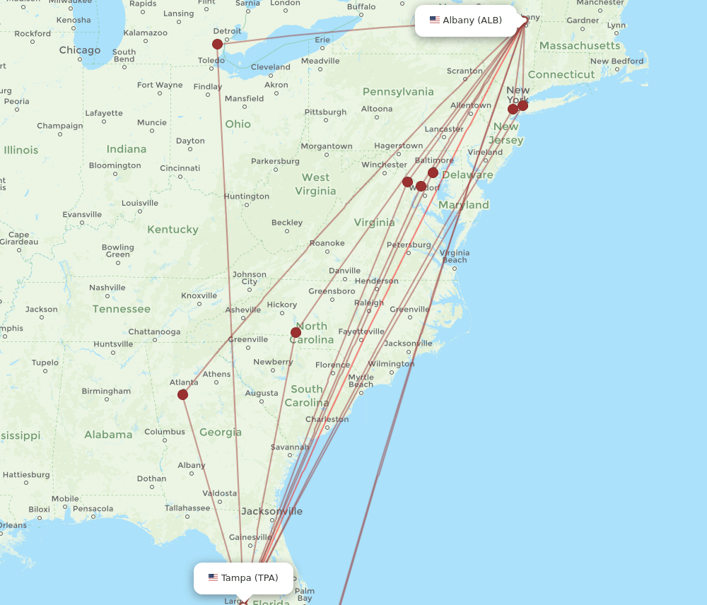 TPA-ALB flight routes