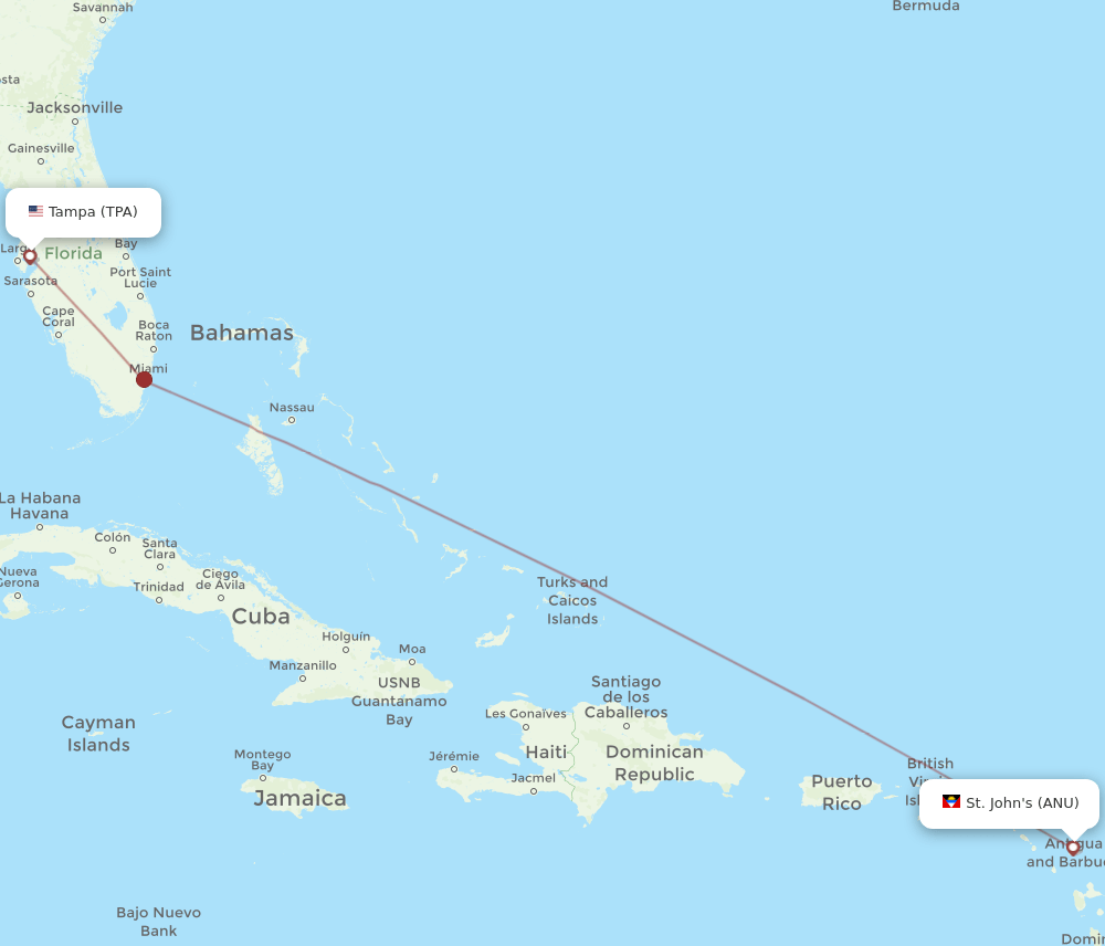 TPA to ANU flights and routes map
