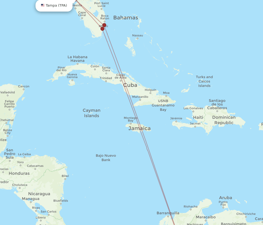 TPA-BGA flight routes