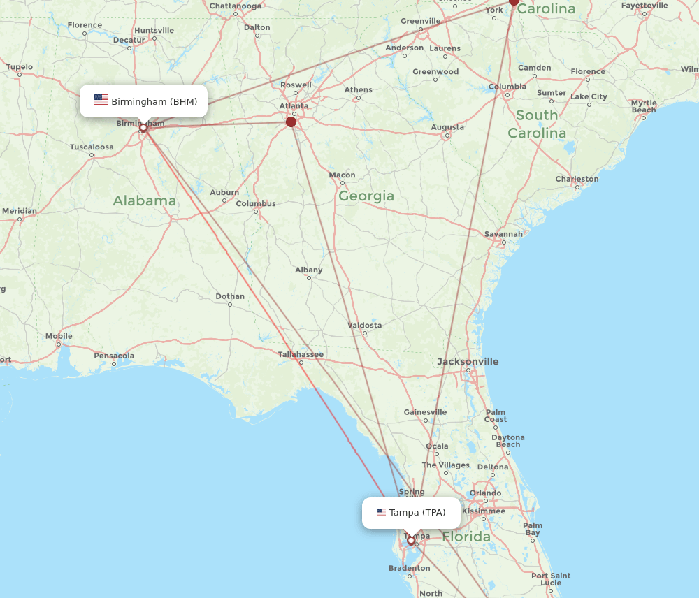 TPA-BHM flight routes