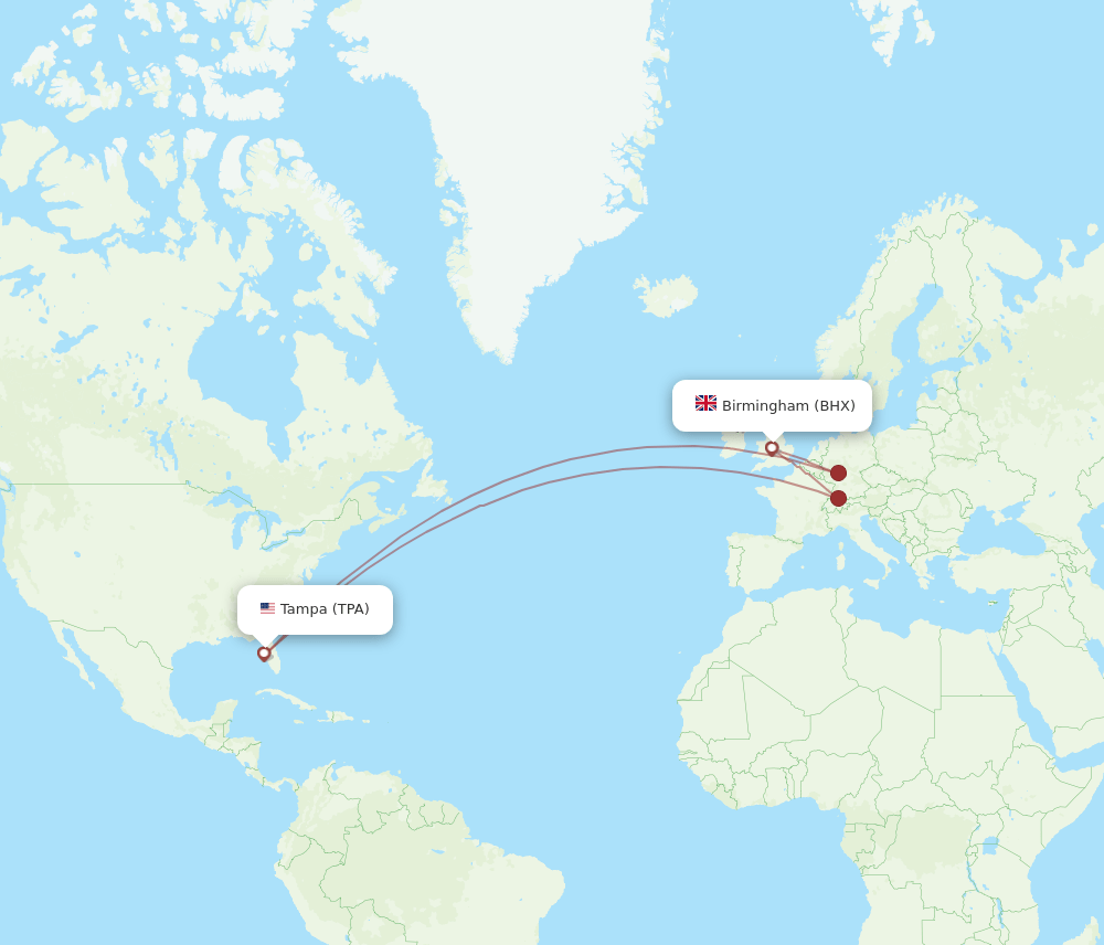 TPA-BHX flight routes