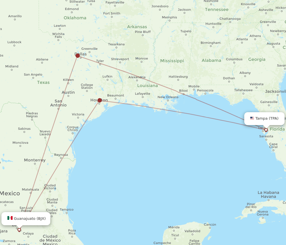 TPA-BJX flight routes