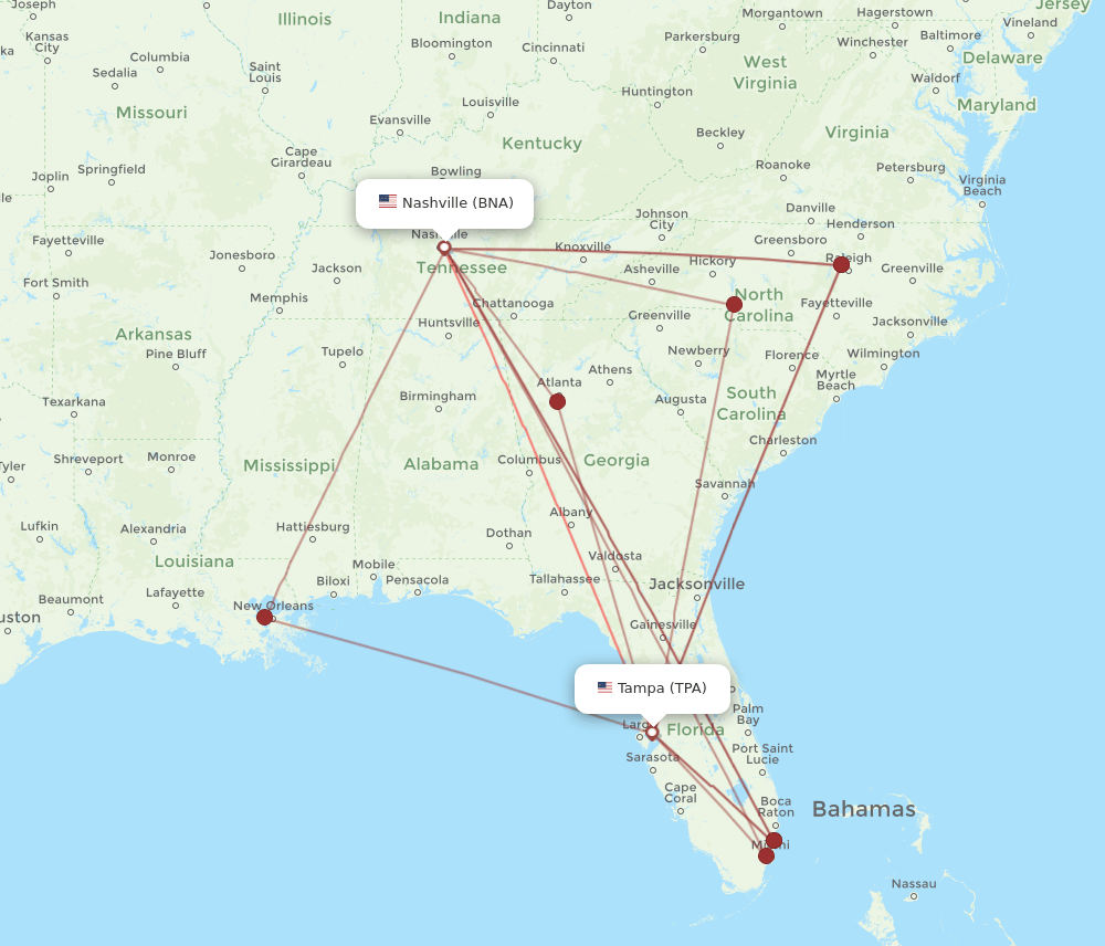 TPA-BNA flight routes