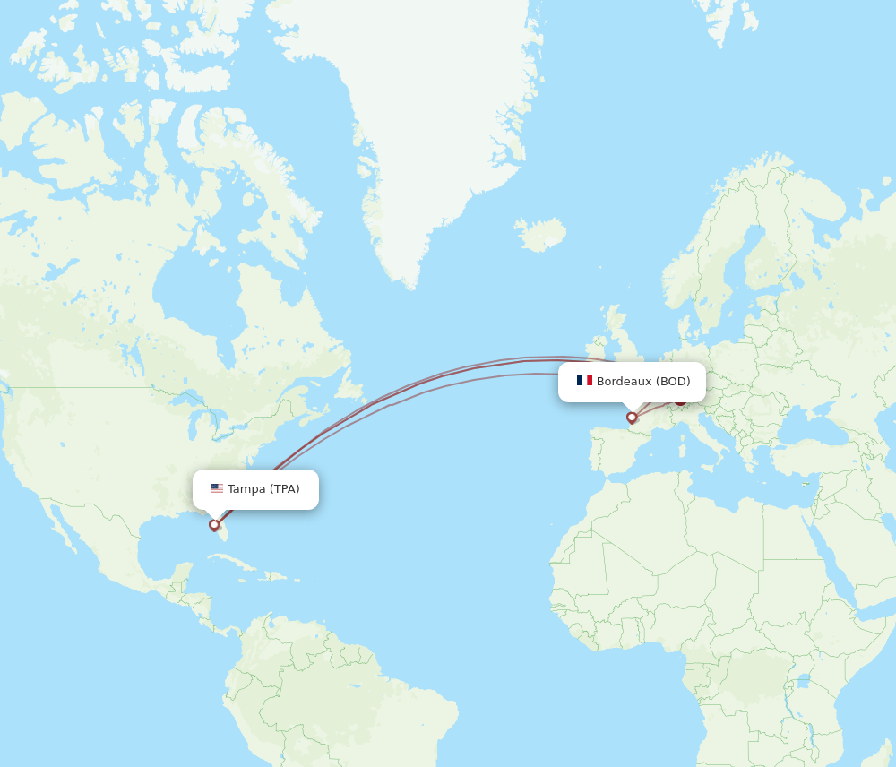 TPA-BOD flight routes