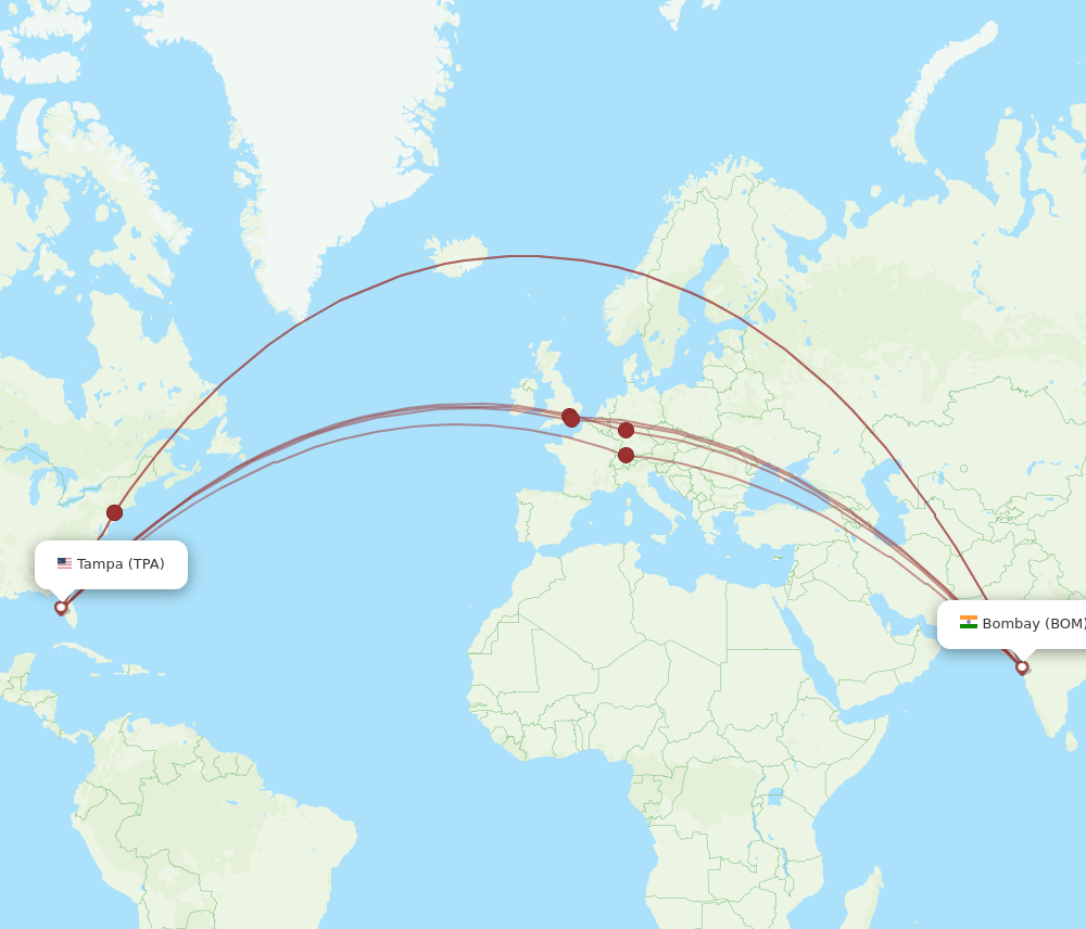 TPA-BOM flight routes