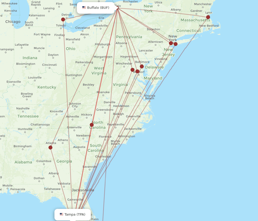 TPA-BUF flight routes