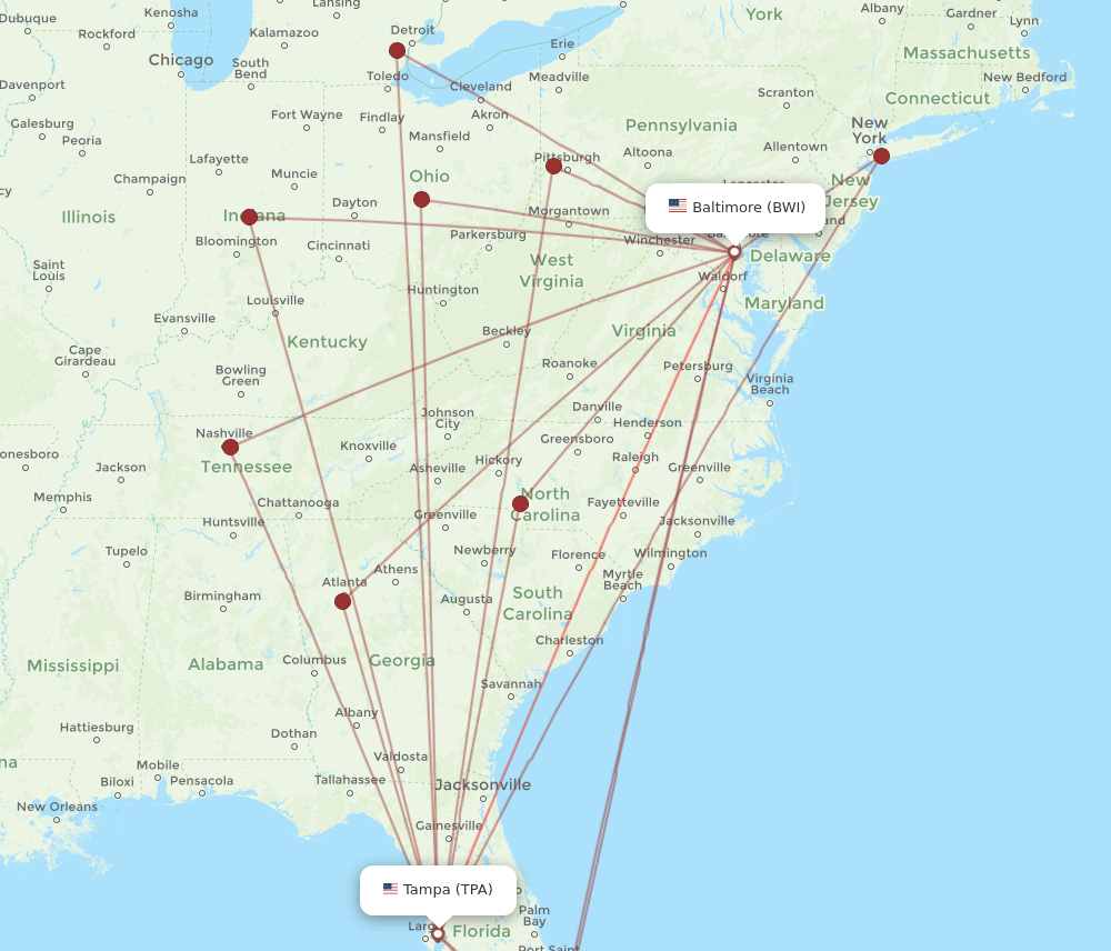 TPA-BWI flight routes
