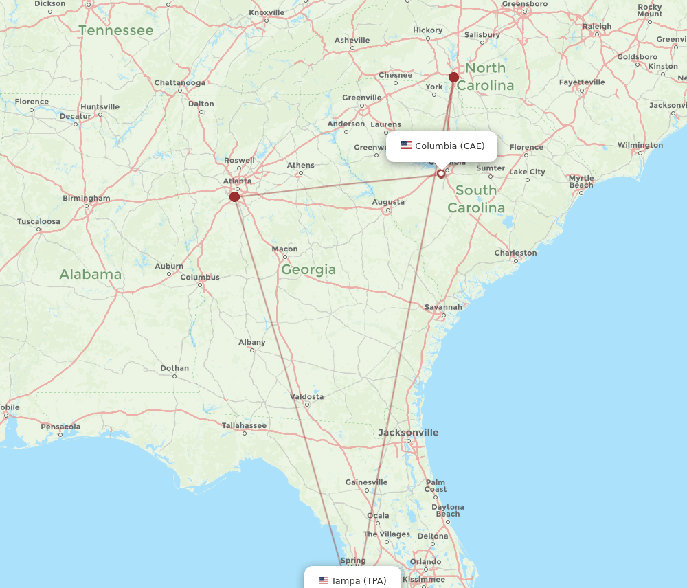 TPA-CAE flight routes