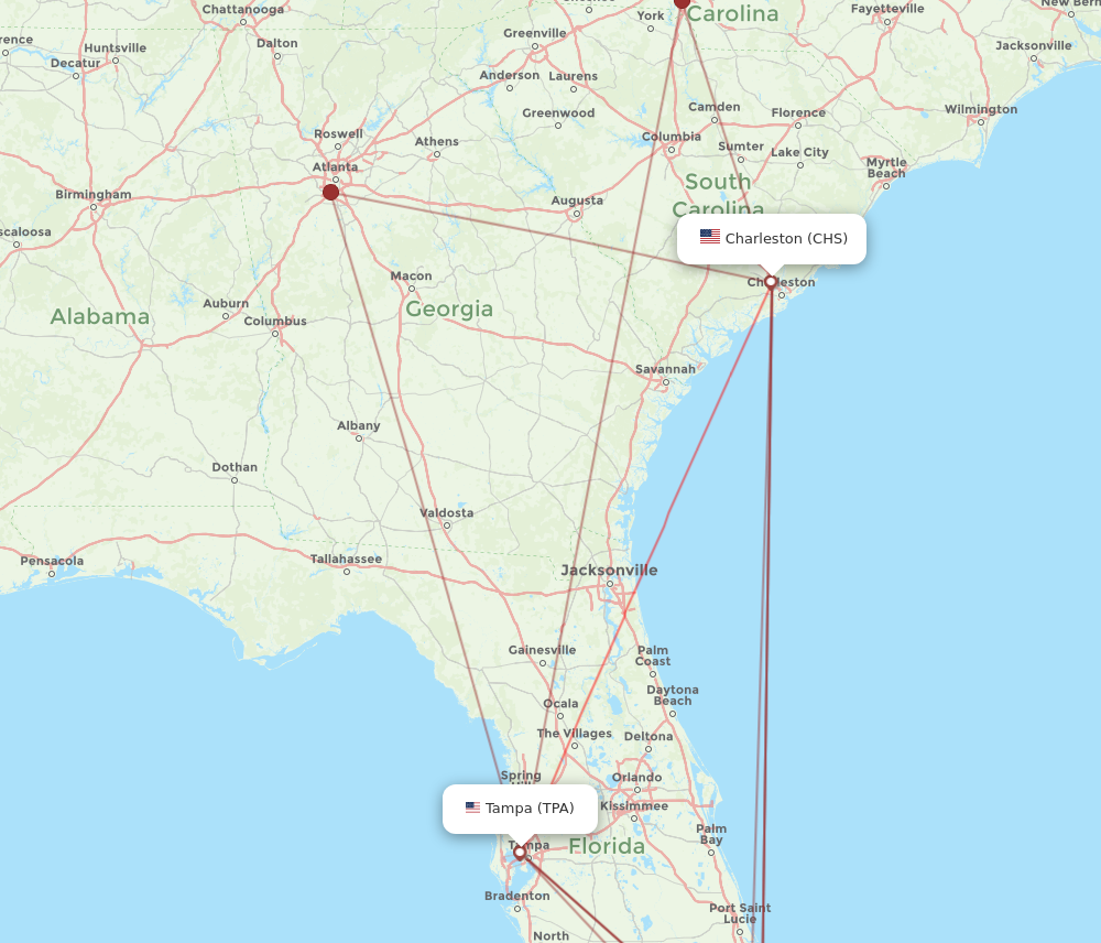 TPA to CHS flights and routes map