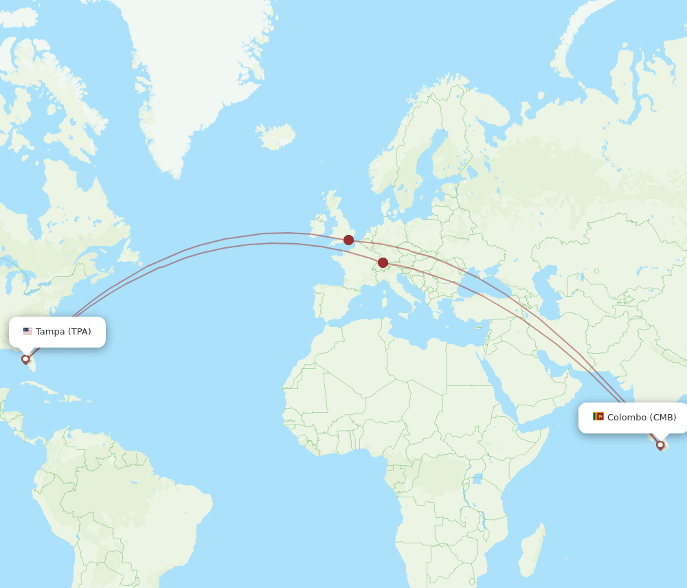 TPA-CMB flight routes