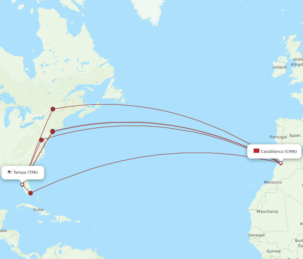 TPA-CMN flight routes