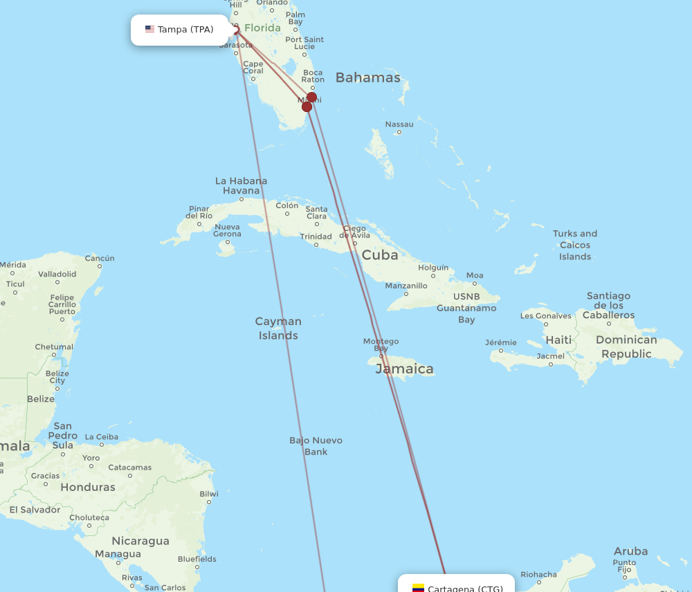 TPA-CTG flight routes