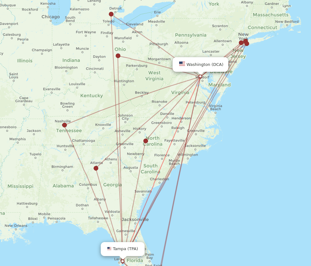 TPA-DCA flight routes