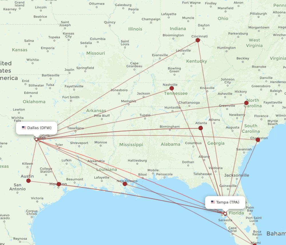 TPA-DFW flight routes