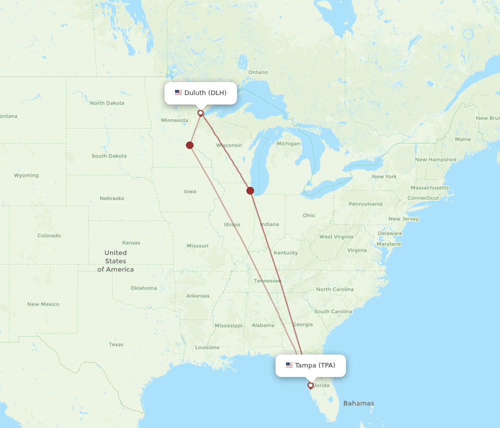 TPA to DLH flights and routes map
