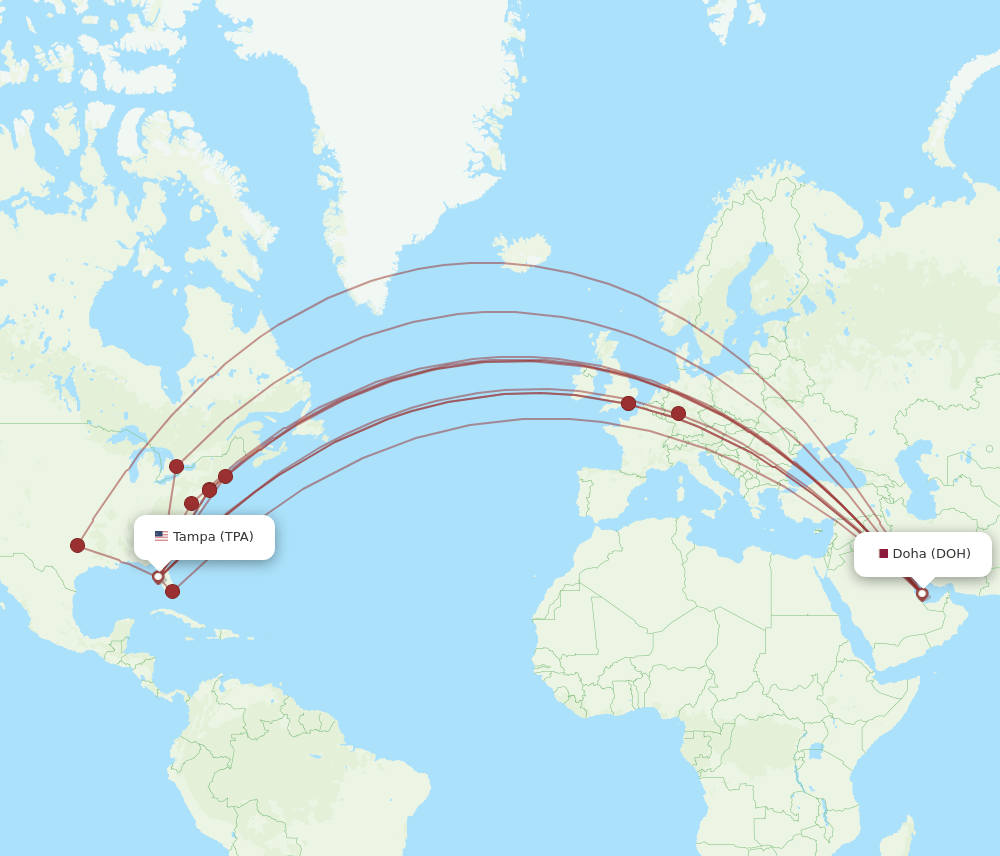 TPA-DOH flight routes