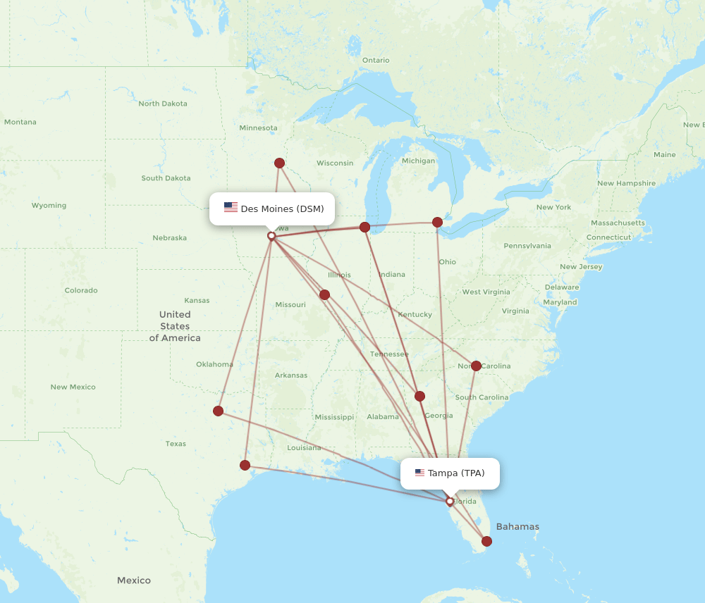 TPA-DSM flight routes